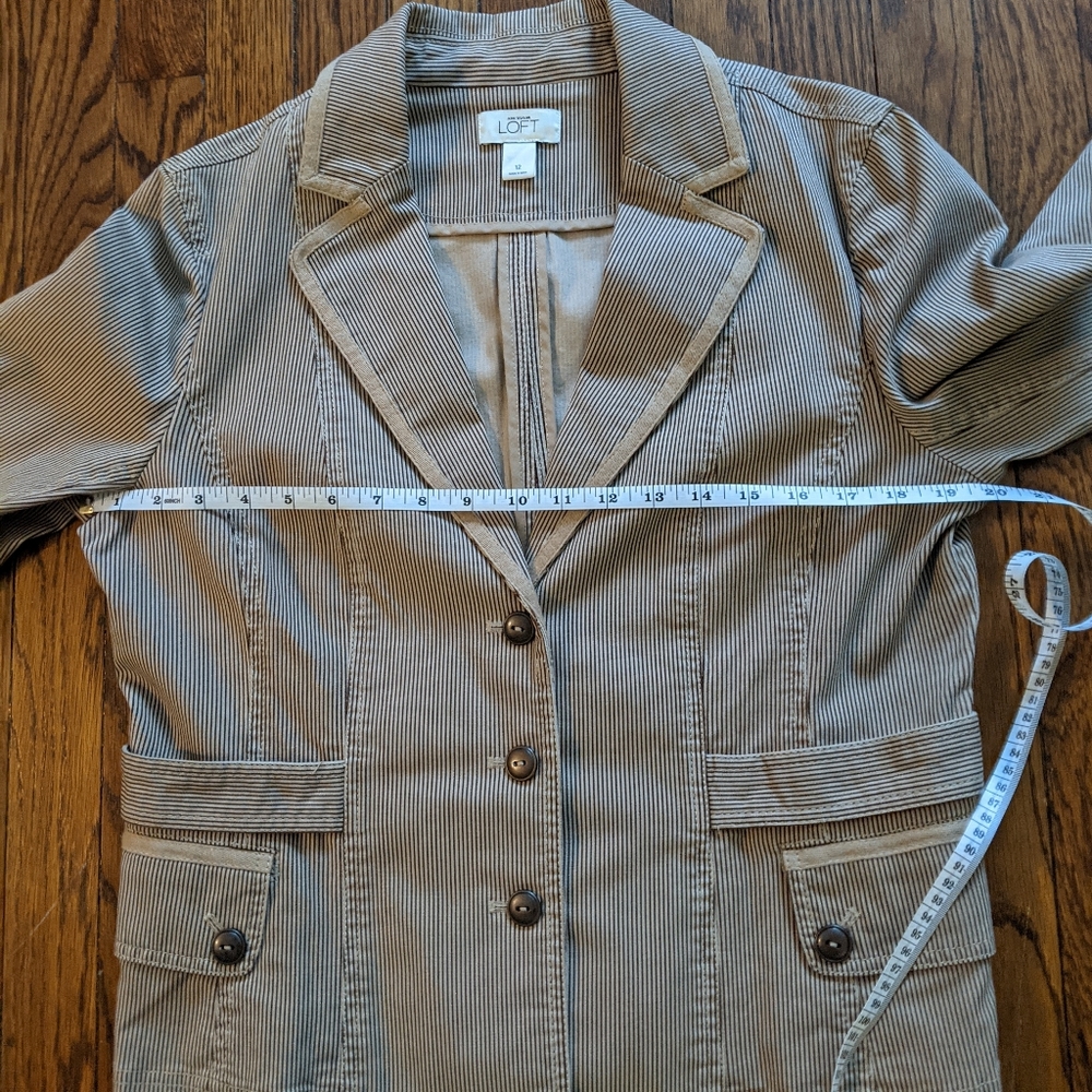 🆕 NWOT Loft Canvas Tan Pinstripe Blazer Cotton Blend - Picture 5 of 12